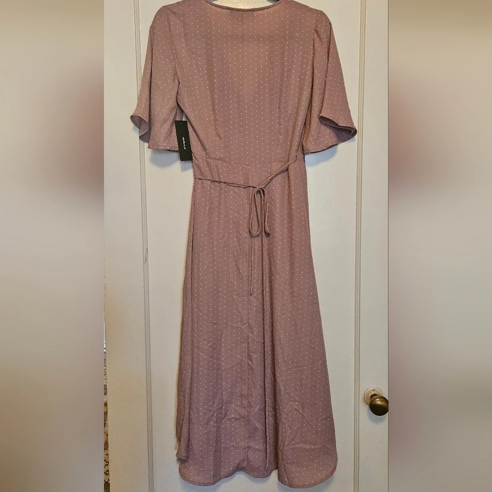 Lulu's Mauve Dot Wrap Midi Dress Size S.